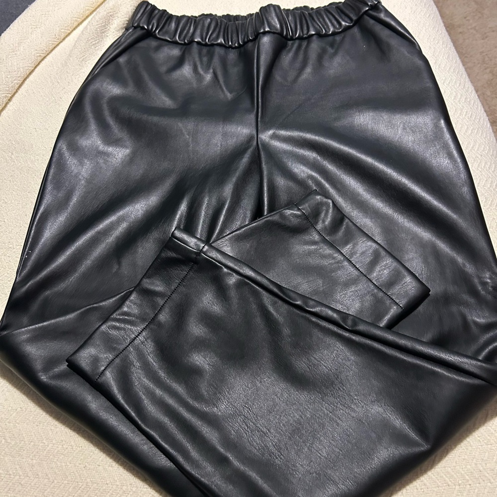 a new day Black Faux Leather Elastic Waist Pants